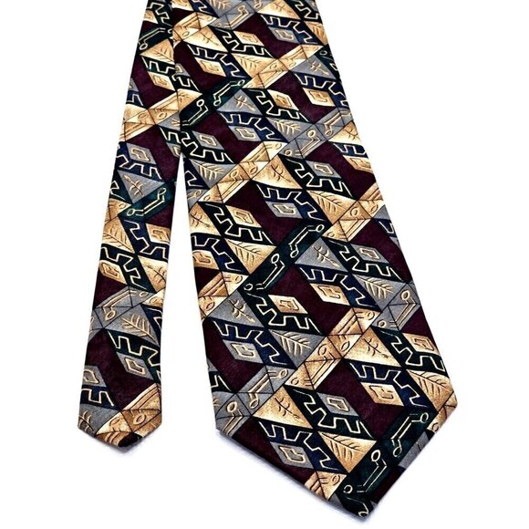 USA Rooster  Multicolor Egyptian Pattern Men's Neck Tie 100% Silk L57" x W4" - Picture 1 of 16